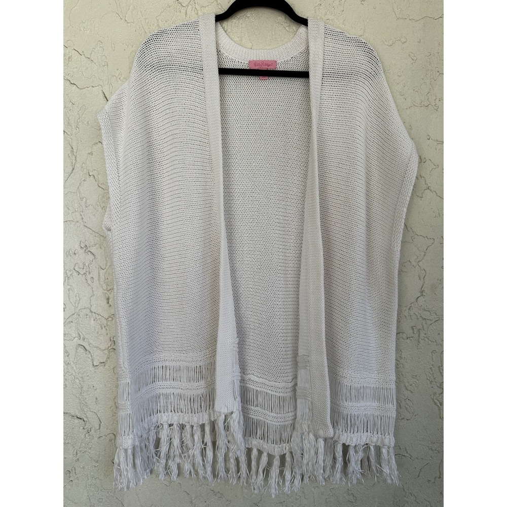 Lilly Pulitzer Bedford Knit Fringe Open Front Cardigan Sweater Vest L/XL Boho